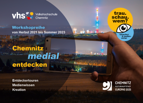 Flyer für die Workshopreihe "Chemnitz medial entdecken"